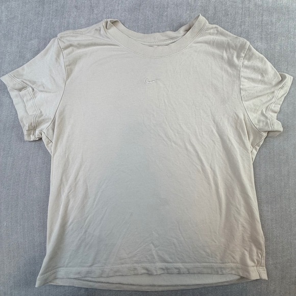 Nike Tops - Nike Womens Slim Fit Embroidered Swoosh T-Shirt Tan Beige Large Short Sleeve Tee